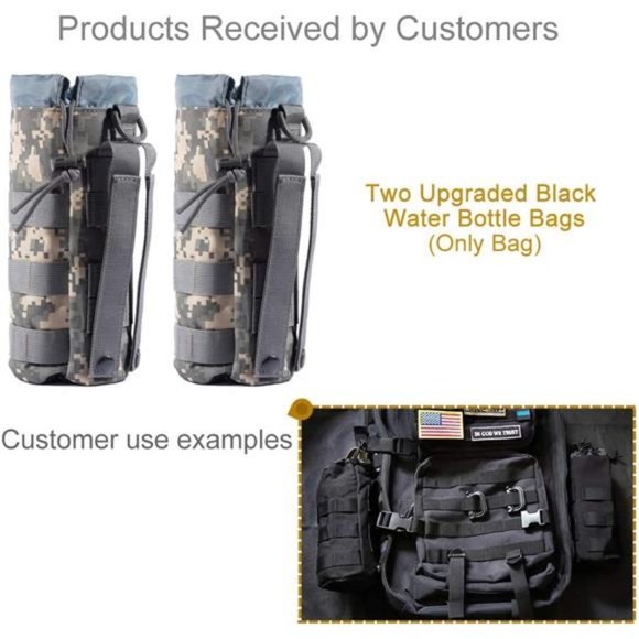 Set of 2  Water Bottles Pouch Bag, Tactical Drawstring Molle Water Bottle Holder - Picture 2 of 5